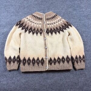 Vintage Hilda LTD Sweater Women's M Icelandic Wool Cardigan Cream Nordic
